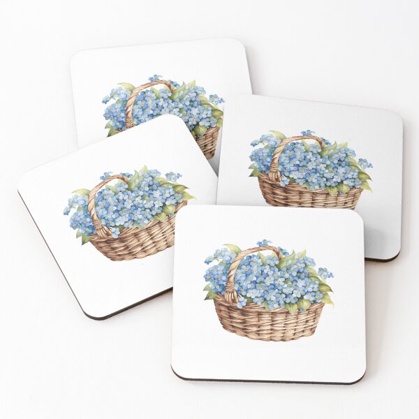 Item preview, Watercolor Wicker Basket with Forget-Me-Not Flowers designed and sold by silviaol.