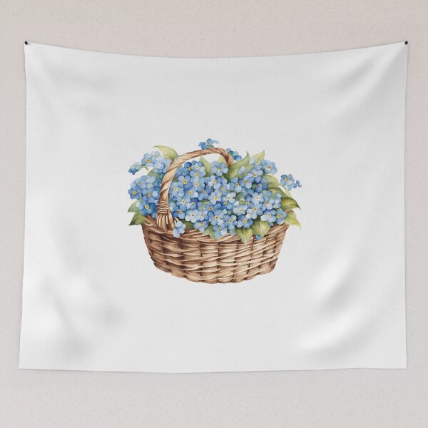 Item preview, Watercolor Wicker Basket with Forget-Me-Not Flowers designed and sold by silviaol.