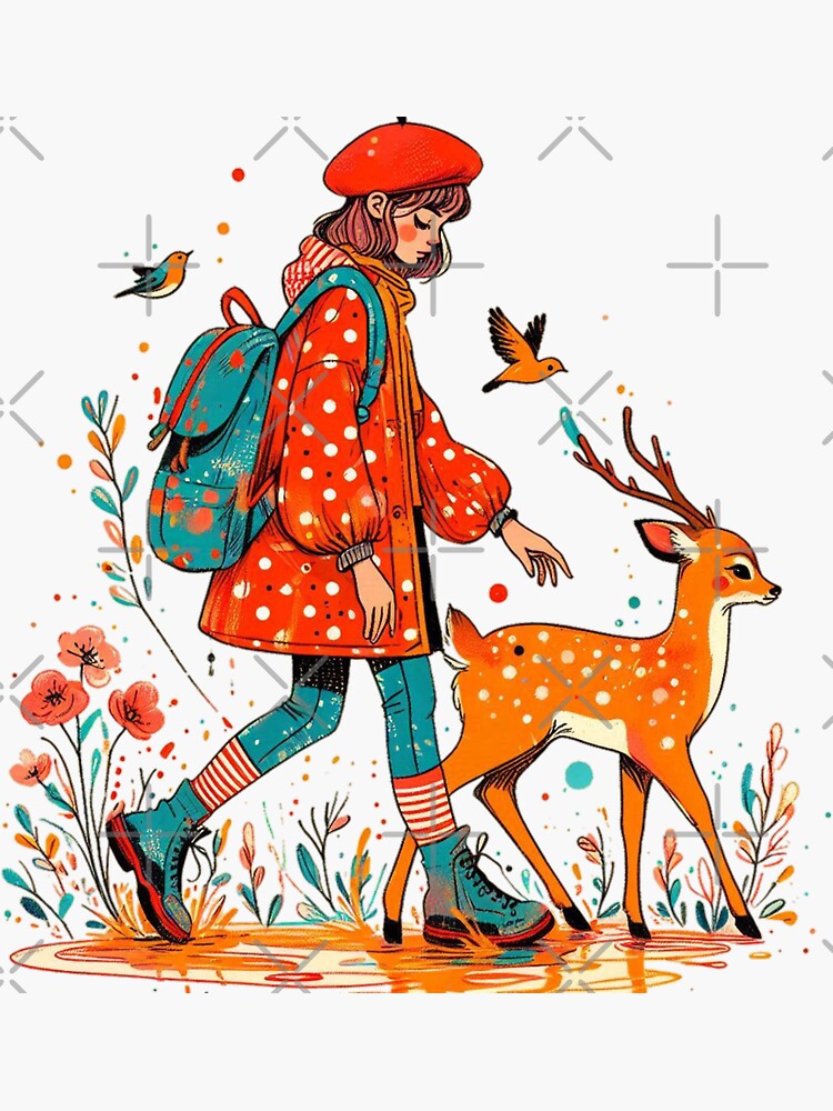 Thumbnail 3 of 3, Sticker, Woodland Wanderer: A Journey of Friendship designed and sold by Coollzone.