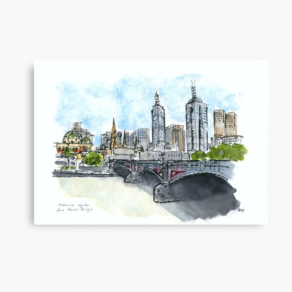 Item preview, Melbourne skyline from Princes Bridge designed and sold by rossmcsketching.