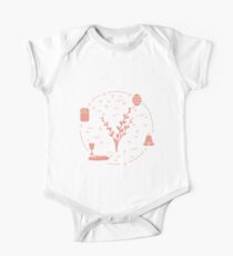 Easter cake, willow branches, bell, bowl, egg. One Piece - Short Sleeve