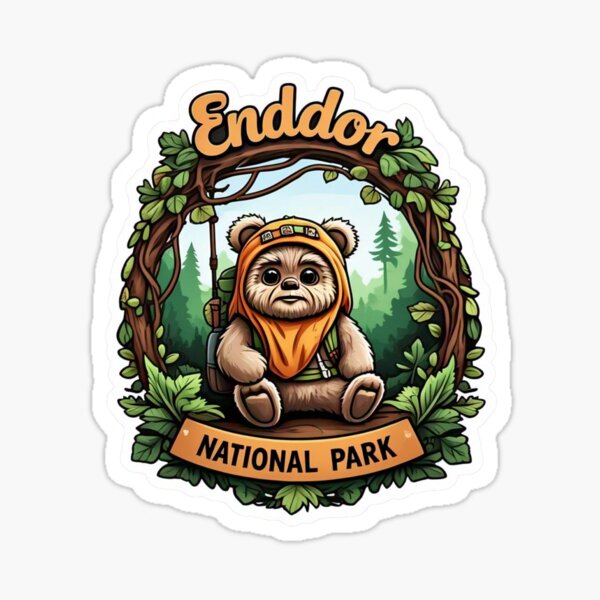 Vista previa del artículo con la obra «Pegatina de viaje al Parque Nacional Endor», diseñado y vendido por BankrobberGus.