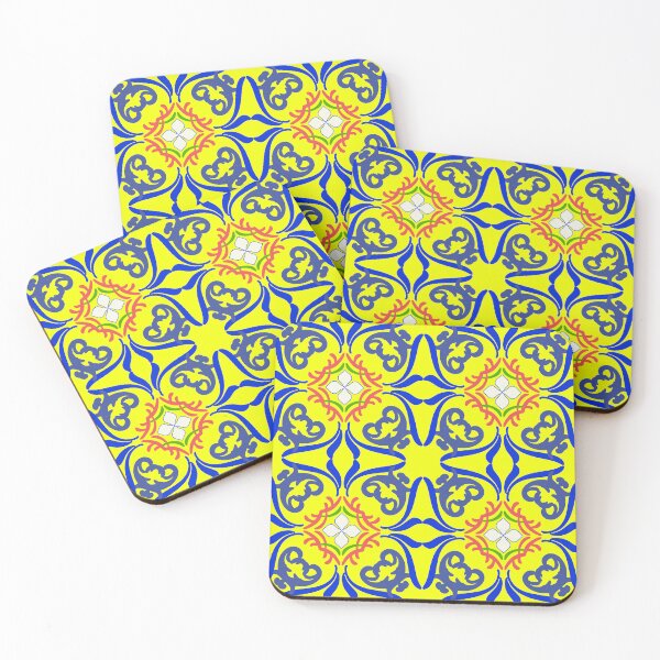 Item preview, Blue and yellow damask Turkish tiles and Spanish pottery pattern. designed and sold by RIYA SIRI.