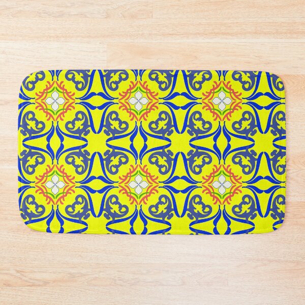 Item preview, Blue and yellow damask Turkish tiles and Spanish pottery pattern. designed and sold by RIYA SIRI.