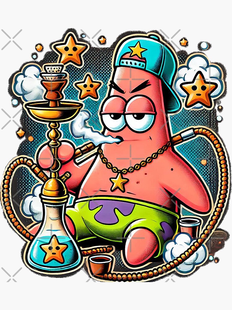 Thumbnail 3 von 3, Sticker, Patrick fängt an, Wasserpfeife zu rauchen designt und verkauft von q10mark.