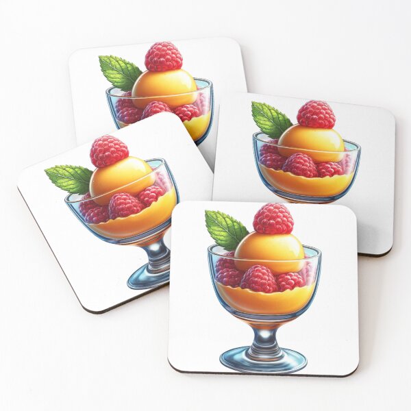 Item preview, Tropical Mango Sorbet with Fresh Raspberries and Mint Illustration designed and sold by strbpn.