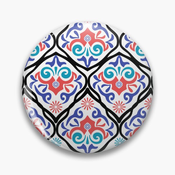 Item preview, Damask Turkish tiles and Spanish pottery pattern with black line. designed and sold by RIYA SIRI.
