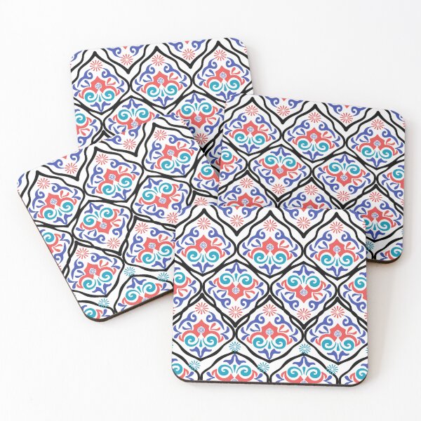 Item preview, Damask Turkish tiles and Spanish pottery pattern with black line. designed and sold by RIYA SIRI.