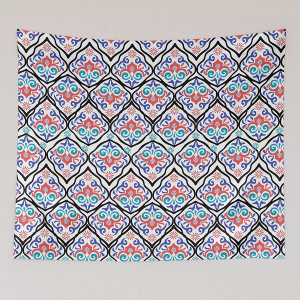 Item preview, Damask Turkish tiles and Spanish pottery pattern with black line. designed and sold by RIYA SIRI.