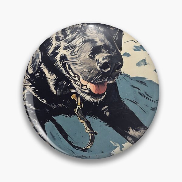 Aperçu de l'œuvre Labrador Retriever noir sur la plage souriant créée et vendue par MaterialMonkey.