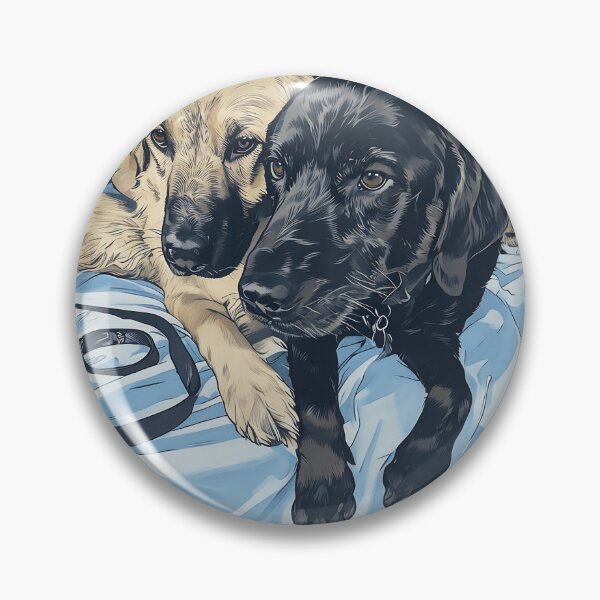 Item preview, Un labrador retriever negro y un gran pirineo se abrazan designed and sold by MaterialMonkey.