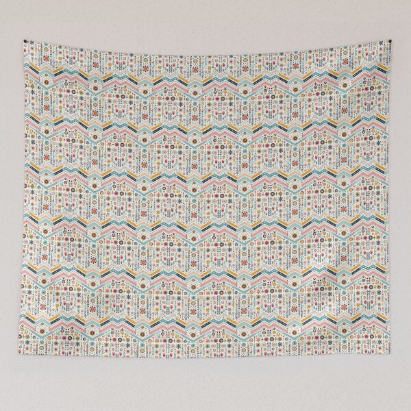 Item preview, Patrón repetido de flores y chevrones del arte popular escandinavo designed and sold by FOLK ART FUSION by heidiannemorris.