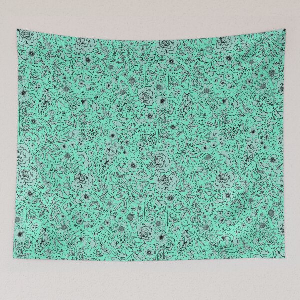 Item preview, Aqua & Blue Black Floral abstract flowers designed and sold by Chloe Lopez.