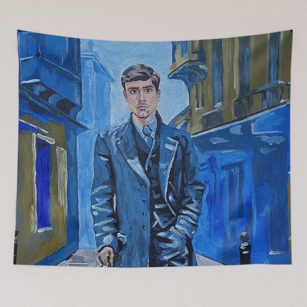 Item preview, old town, young man, cane, street designed and sold by DonnaBlankaArt.