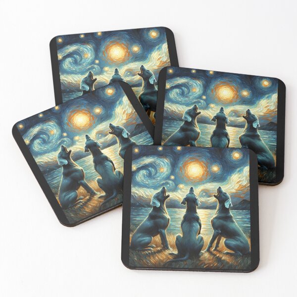 Item preview, Starry Night Three Weimaraners Howling at Moon Dog Lover designed and sold by Kimberley King Art  King Art.