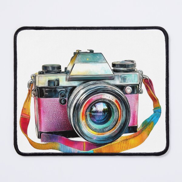 Item preview, A colorful vintage camera with a distinct lens and a multicolored strap. designed and sold by DedeeArtthai.