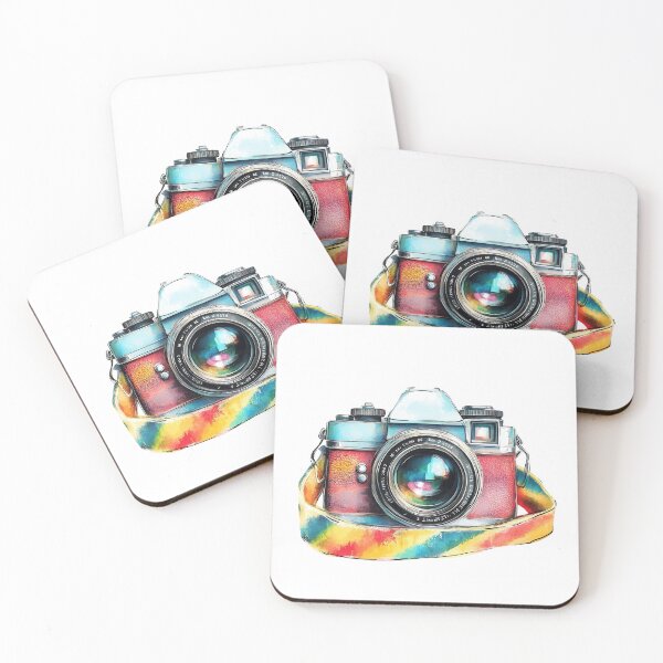 Item preview, A colorful vintage camera with a distinct lens and a multicolored strap. designed and sold by DedeeArtthai.