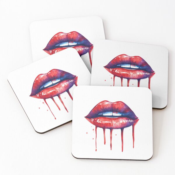 Item preview, A striking pair of lips painted in bold colors, dripping with vibrant red. designed and sold by DedeeArtthai.