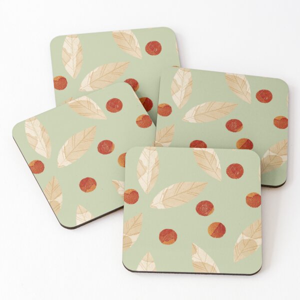Item preview, Beige watercolor bay leaves and orange berries botanical illustration on green background designed and sold by helga-wigandt.