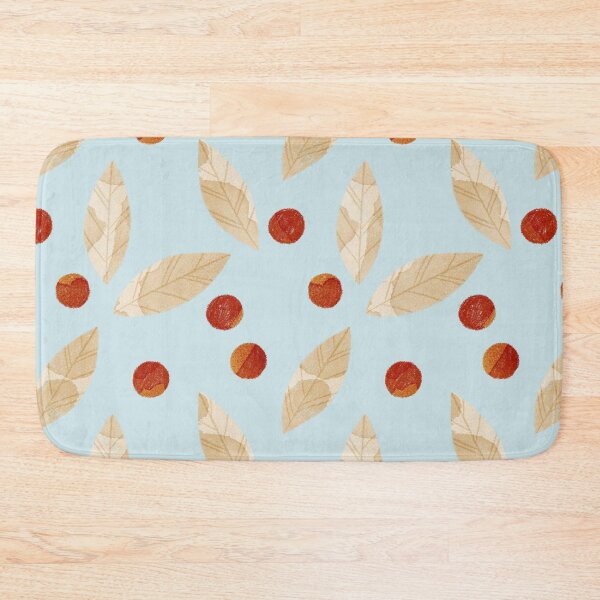 Item preview, Beige watercolor bay leaves and orange berries botanical illustration on blue background designed and sold by helga-wigandt.