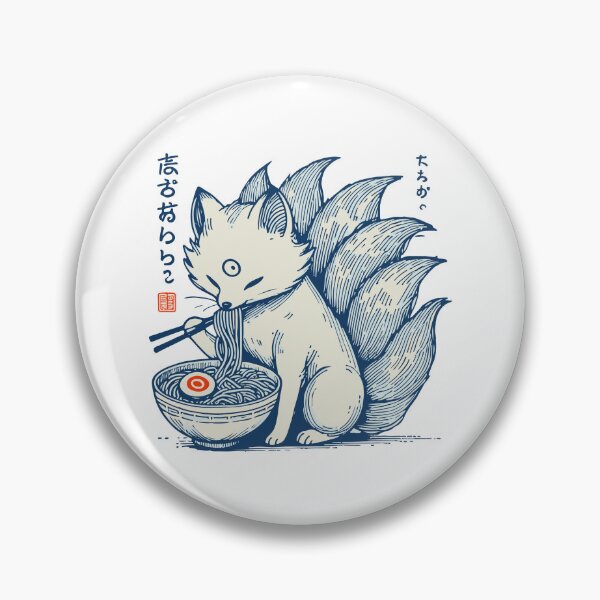 Item preview, Kawaii Kitsune Enjoying Ramen in Retro Ukiyo-e designed and sold by LuminOrb.