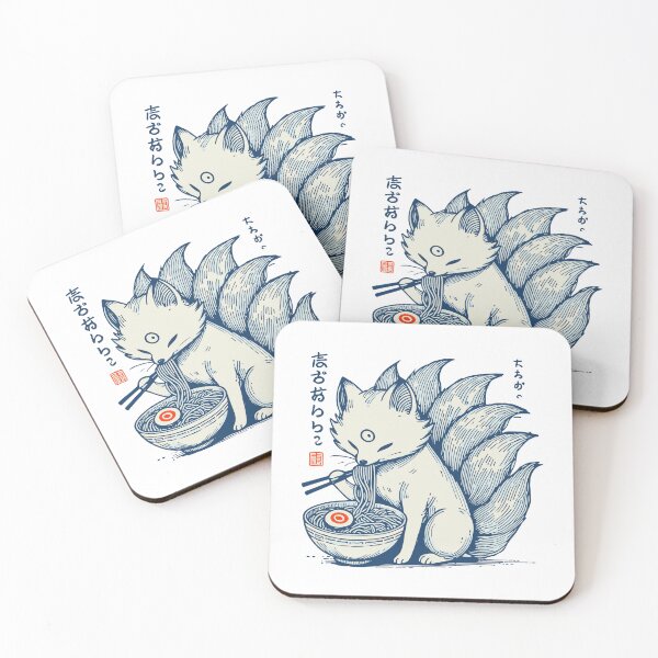Item preview, Kawaii Kitsune Enjoying Ramen in Retro Ukiyo-e designed and sold by LuminOrb.