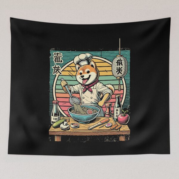 Item preview, Shiba Dog Ramen Chef Kanji Scripture Retro designed and sold by LuminOrb.
