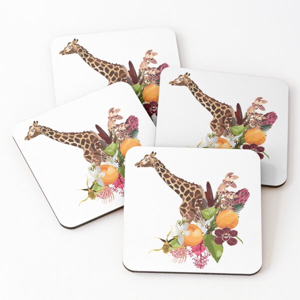 Artikelvorschau, Anmutige Giraffe und tropische Blumen- und Fruchtkomposition. entworfen und verkauft von MatyKotiv.