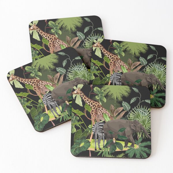 Item preview, Tropical wild elephant, giraffe, zebra animal, palm trees, banana tree. designed and sold by MatyKotiv.