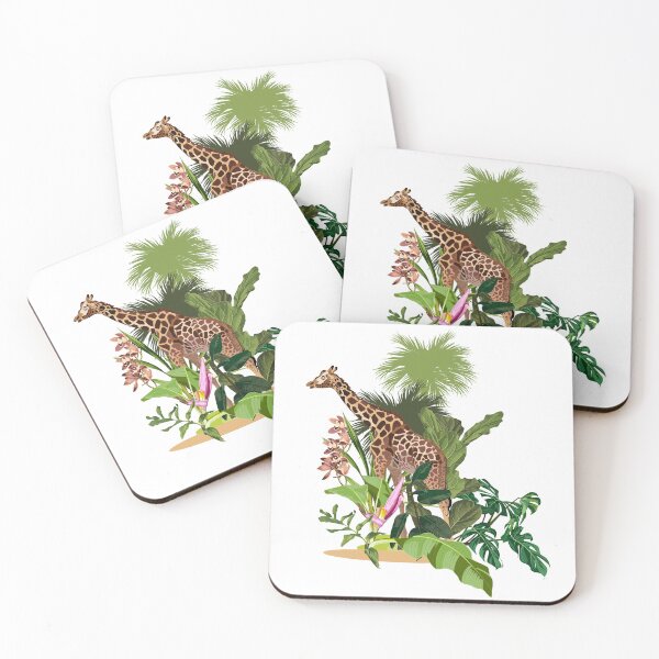 Artikelvorschau, Anmutige Komposition aus Giraffen, tropischen Blumen und Palmblättern. entworfen und verkauft von MatyKotiv.