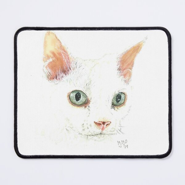 Aperçu de l'œuvre Chat blanc, Devon Rex créée et vendue par AquarelJanine.