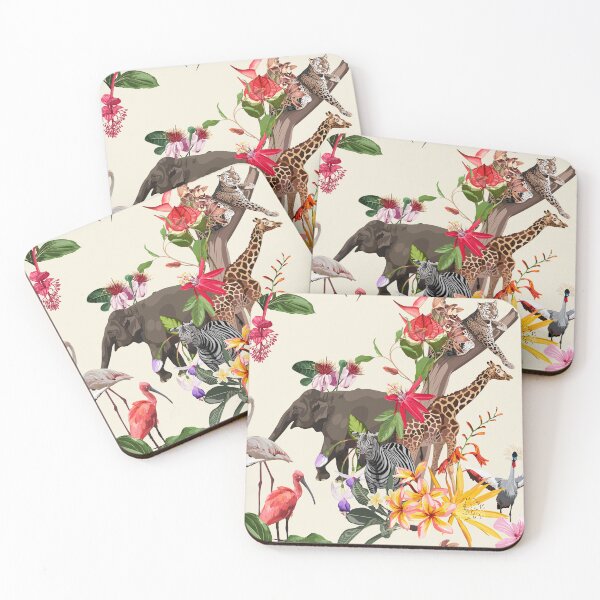 Item preview, Tropical wild elephant, giraffe, zebra animal, exotic flowers. designed and sold by MatyKotiv.