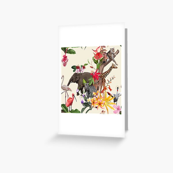 Item preview, Tropical wild elephant, giraffe, zebra animal, exotic flowers. designed and sold by MatyKotiv.