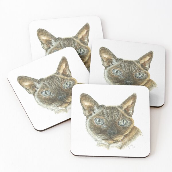 Artikelvorschau, Braune Katze, Devon Rex, gemalt in Aquarell entworfen und verkauft von AquarelJanine.