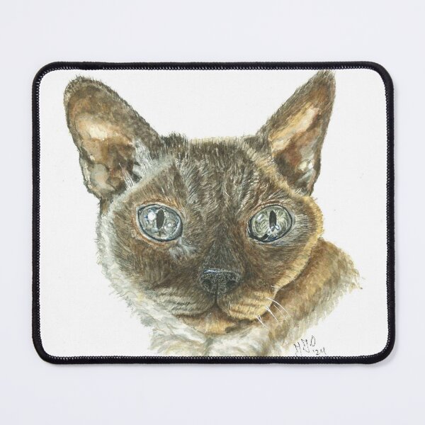 Item preview, Brown  cat, Devon Rex painted in watercolor designed and sold by AquarelJanine.