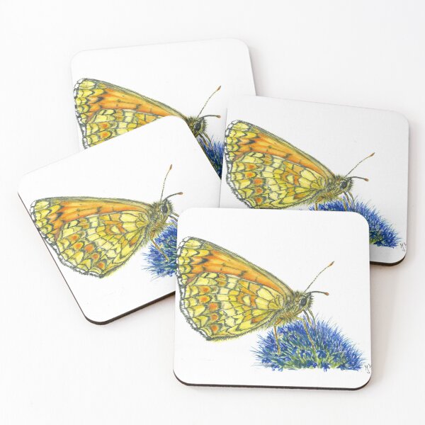 Item preview, Yellow butterfly (Melitaea cinxia) on a thistle in watercolor designed and sold by AquarelJanine.