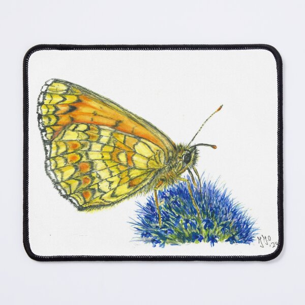 Item preview, Yellow butterfly (Melitaea cinxia) on a thistle in watercolor designed and sold by AquarelJanine.