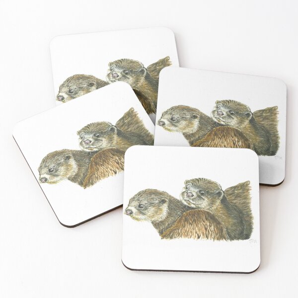 Item preview, Two otters in watercolor designed and sold by AquarelJanine.