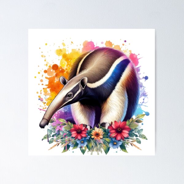 Item preview, An anteater on a colorful background with various leaves and flowers designed and sold by Marcoshop10.