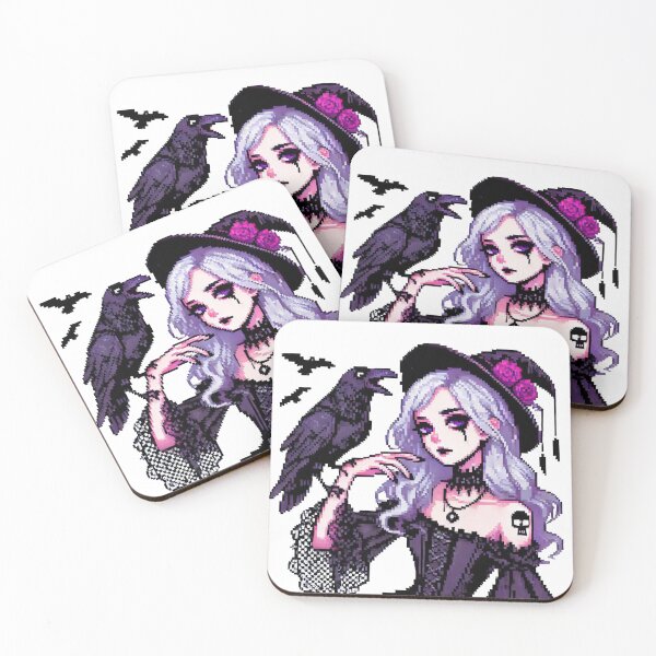 Item preview, Purple Haired Witch With Raven, Pixelart designed and sold by Luvrr Pixels.