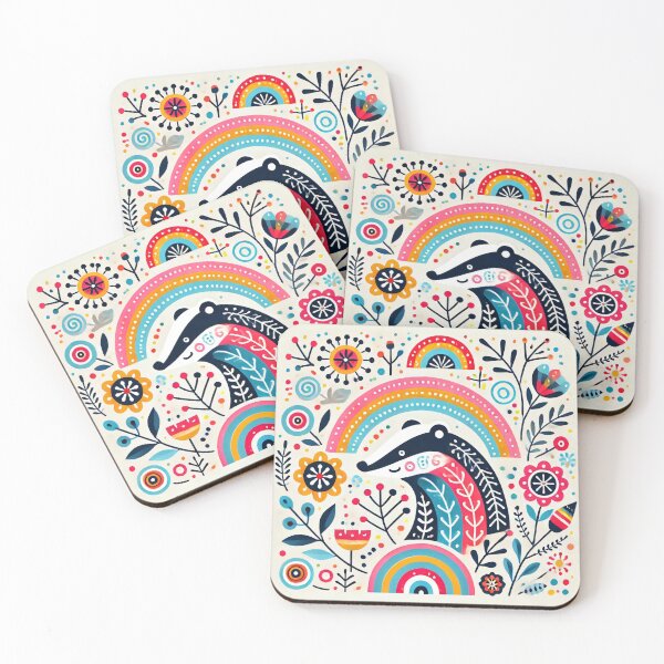 Item preview, Scandinavian Folk Art Rainbow Animals - Bright Beautiful Smiling Badger by heidiannemorris designed and sold by FOLK ART FUSION by heidiannemorris.