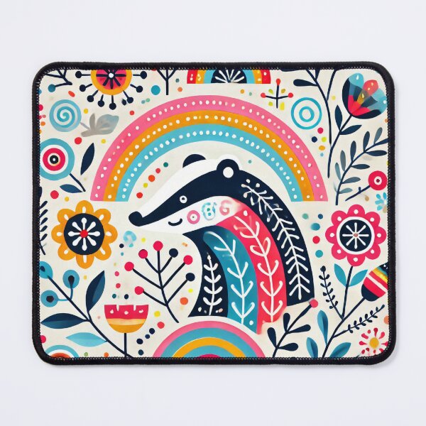 Item preview, Scandinavian Folk Art Rainbow Animals - Bright Beautiful Smiling Badger by heidiannemorris designed and sold by FOLK ART FUSION.