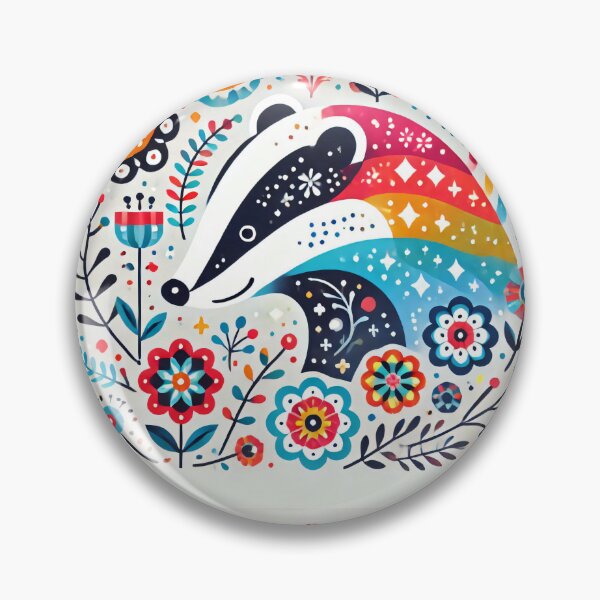 Item preview, Scandinavian Folk Art Rainbow Animals - Bright Beautiful Happy Badger by heidiannemorris designed and sold by FOLK ART FUSION by heidiannemorris.