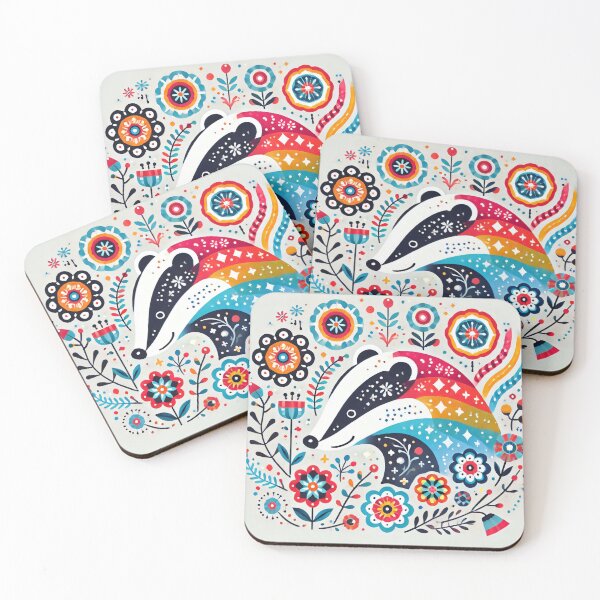Item preview, Scandinavian Folk Art Rainbow Animals - Bright Beautiful Happy Badger by heidiannemorris designed and sold by FOLK ART FUSION by heidiannemorris.