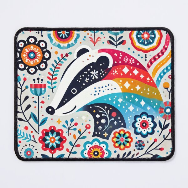 Item preview, Scandinavian Folk Art Rainbow Animals - Bright Beautiful Happy Badger by heidiannemorris designed and sold by FOLK ART FUSION by heidiannemorris.