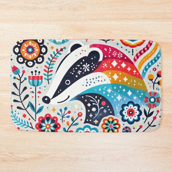 Item preview, Scandinavian Folk Art Rainbow Animals - Bright Beautiful Happy Badger by heidiannemorris designed and sold by FOLK ART FUSION by heidiannemorris.