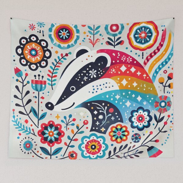 Item preview, Scandinavian Folk Art Rainbow Animals - Bright Beautiful Happy Badger by heidiannemorris designed and sold by FOLK ART FUSION by heidiannemorris.