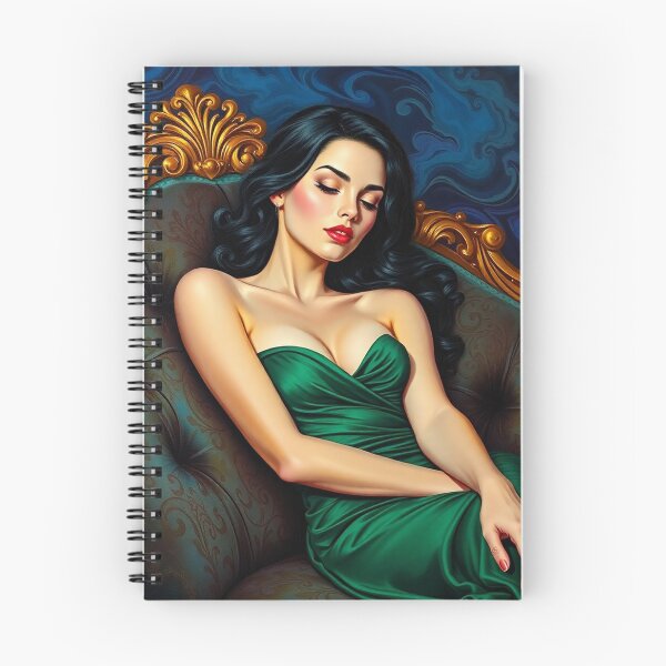 Item preview, Painting of a beautiful lady in a green dress reclining on her sofa designed and sold by Vintage Designs +.