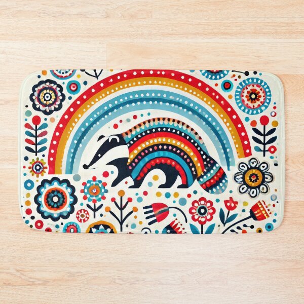 Item preview, Scandinavian Folk Art Rainbow Animals - Bright Beautiful Badger by heidiannemorris designed and sold by FOLK ART FUSION by heidiannemorris.