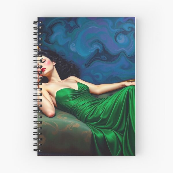 Item preview,  Painting of a beautiful lady in a green dress reclining on her sofa designed and sold by Vintage Designs +.